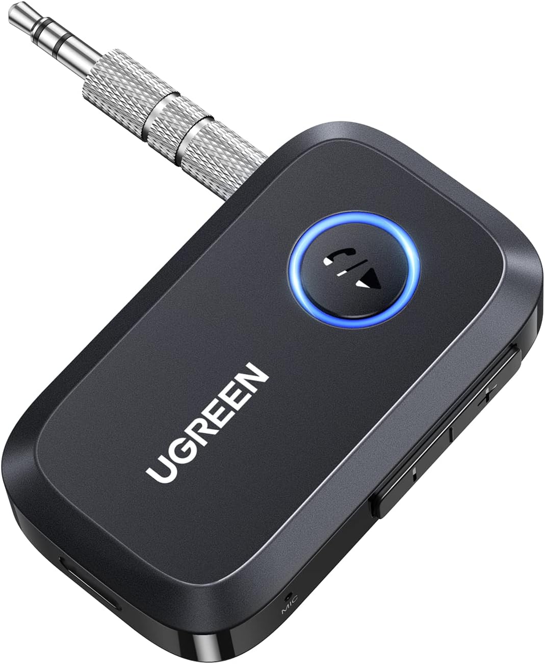 UGREEN Aux Bluetooth Adapter Auto Klinke Bluetooth 5.4 Empfänger Freisprechanruf, Stereo Musik, Dualer Kopplung mit 15 Stunden Spielzeit für Autoradio/Stereoanlage/Headset (Schwarz)